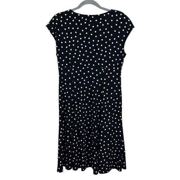 Evan Picone Black Label Womens Polka Dot Dress Ruched V Neck Sleeveless Black 12 - Picture 5 of 6